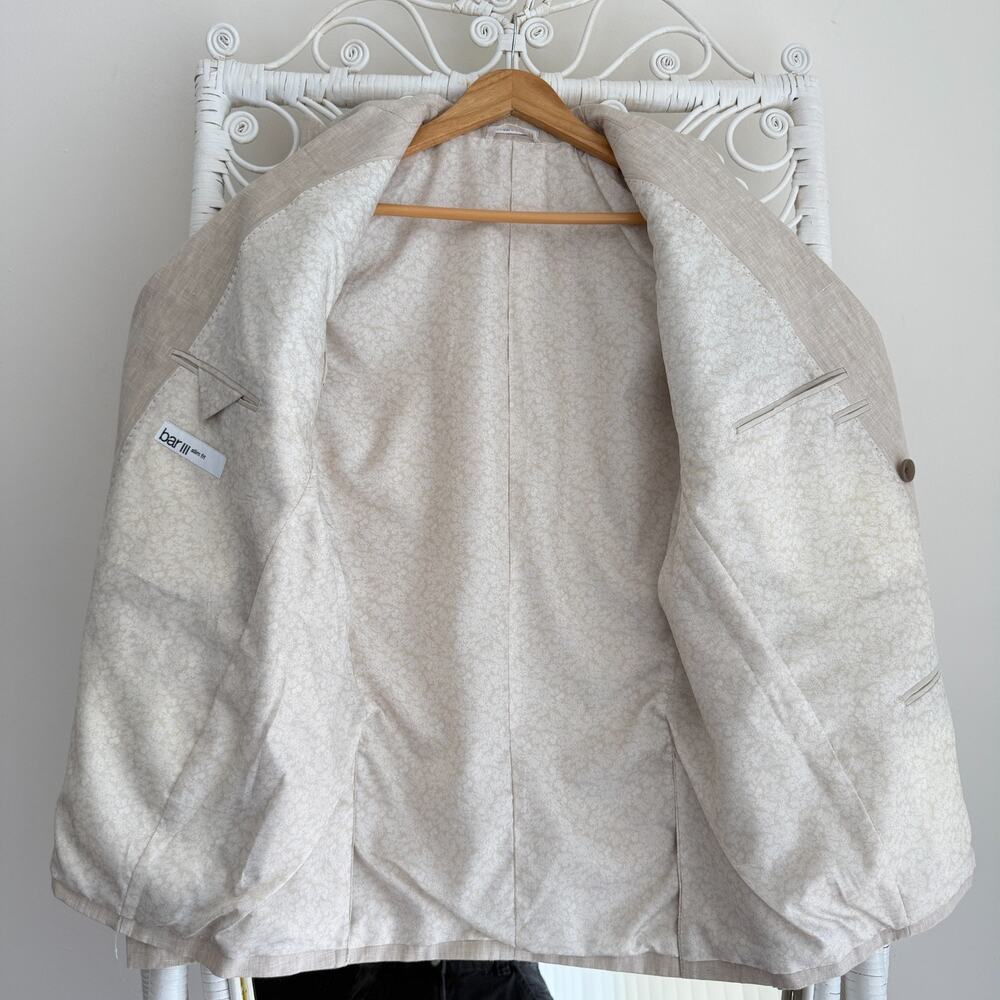 Bar III Linen Blazer 42R Mens Beige Double Breasted Sport Coat Jacket Dinner - Picture 7 of 12